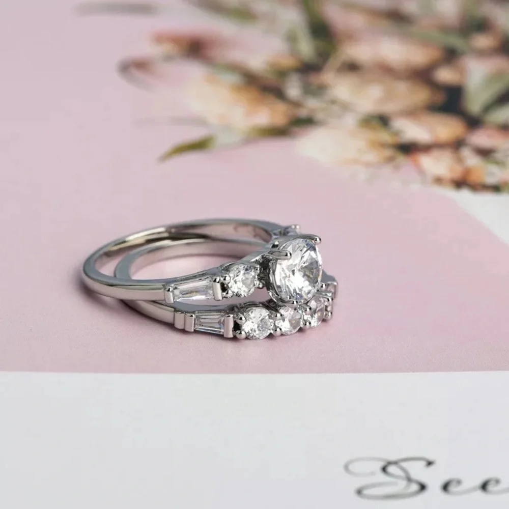 New Women’s 2pc/set 925 Silver Diamond Ring - Picture 5 of 6